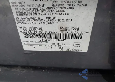 2018 Ford Ecosport Ses from USA, damaged, VIN MAJ6P1CL3JC194742